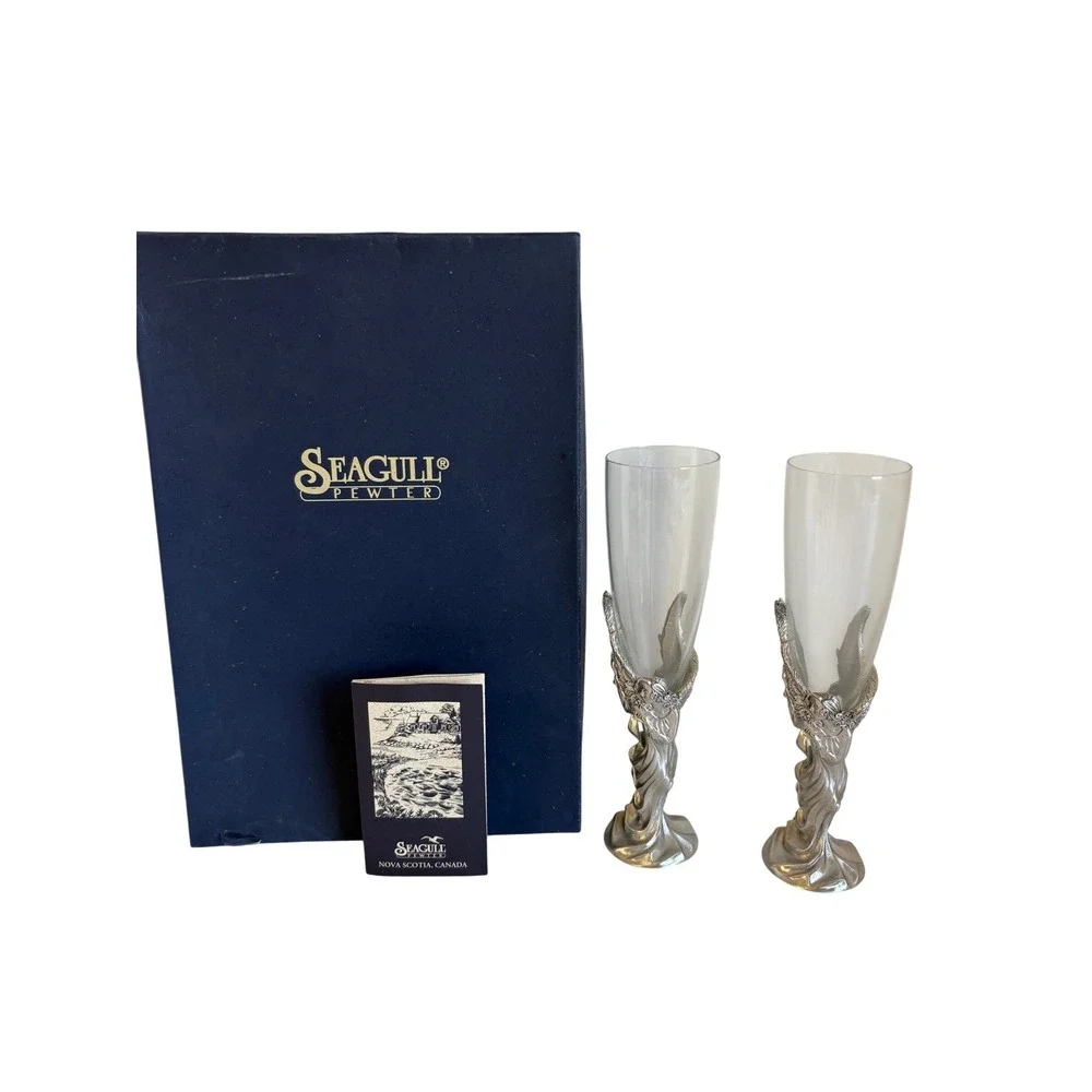 Seagull Pewter Angel Champagne‎ Flutes Set of 2 Wedding Anniversary Nova Scotia